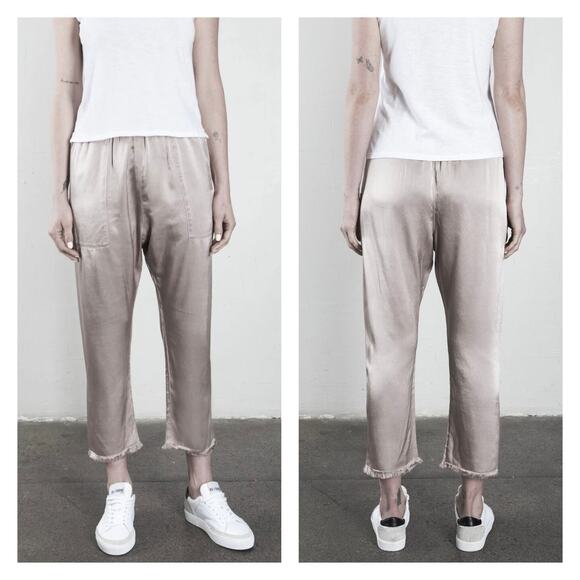 PHAROAOH Erika Drop Pant Womens Small Vintage Satin Light Gray Pull on NEW